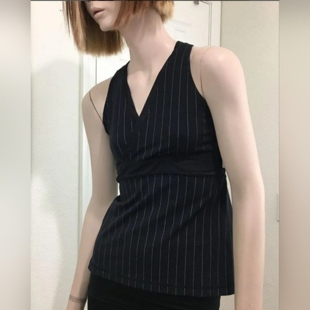Lululemon Womens Black Striped Surplice Neck Racerback Activewear Tank T…